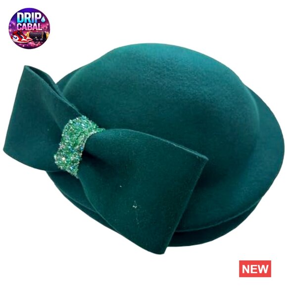 100% Wool Felt Cloche Bucket Hat Winter Vintage Bow Fedora Derby